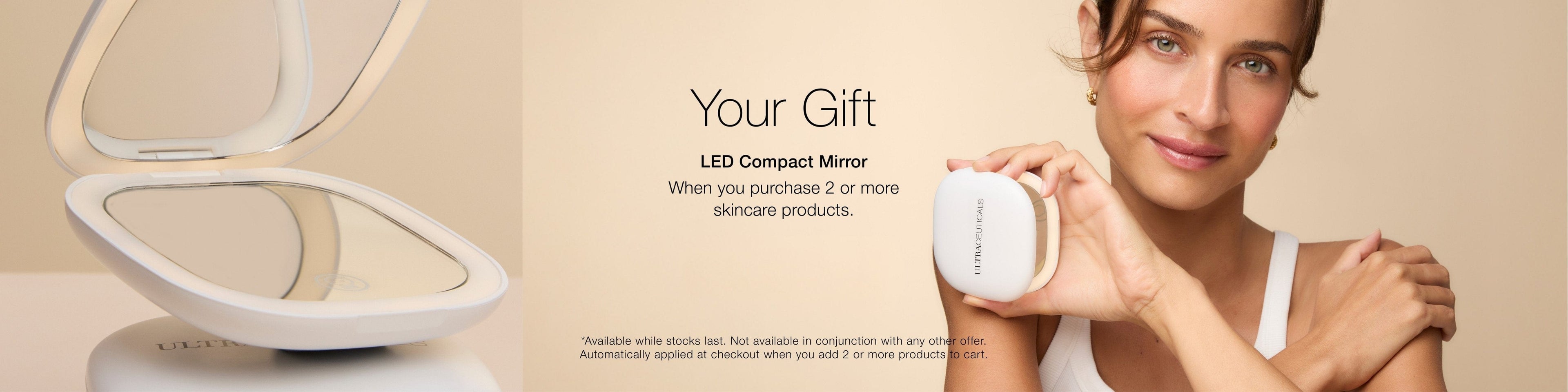 Mar 2025 - Free Compact Mirror GWP when you purchase 2 or more skincare products collection desktop banner