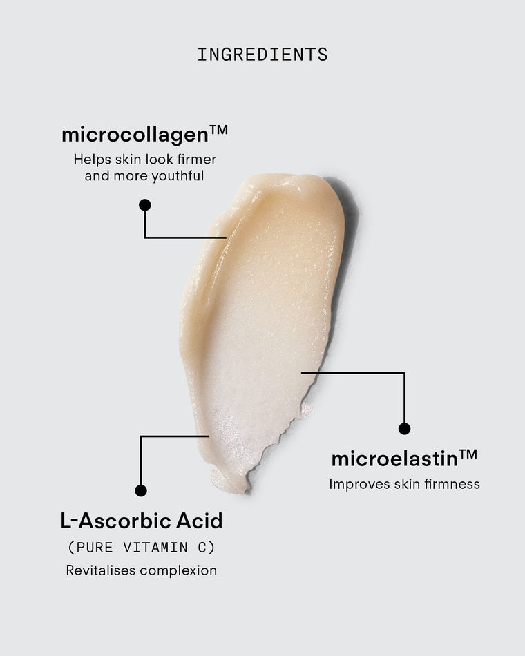 Ultra C Firming Eye Cream features microcollagen for a firmer, youthful look, L-ascorbic acid (pure vitamin C) to brighten skin, and microelastin to boost elasticity and smooth fine lines.