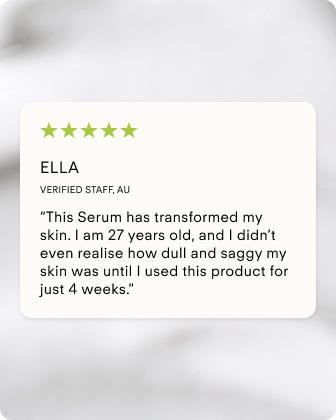 A five-star review from Ella, verified staff in Australia (age 27), says Youth Boost ExoSignal GF² Facial Serum Mini transformed her skin in 4 weeks, reducing dullness and sagging.