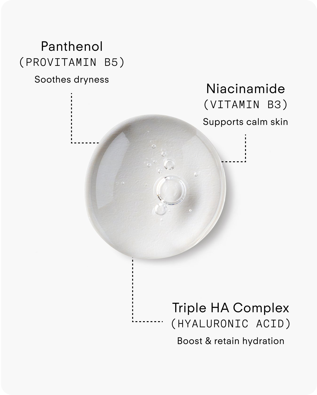 The B² Hydrating HA 360 Facial Serum Supersize features a clear droplet with Panthenol to soothe dryness, Niacinamide to calm skin, and Triple HA Complex for hydrating and locking in moisture.