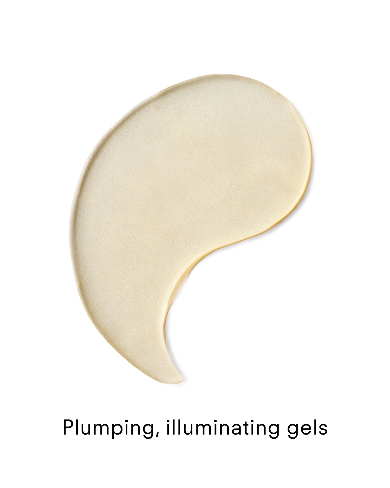 A single beige, crescent-shaped Ultra B² Hydrating Eye Mask gel patch on a white background, with the caption "Plumping, illuminating gels" below it.