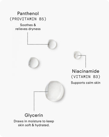 Ultra Hydrating Skin Mist combines Panthenol to soothe, Niacinamide to calm, Glycerin to attract moisture, and Sodium Hyaluronate to deeply hydrate for soft, supple skin.