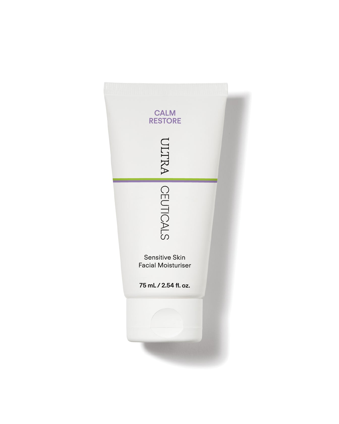 A white tube of Ultra Calming Moisturiser Cream, 75 mL, is shown upright on a plain white background—ideal for calming sensitive skin and supporting its barrier.