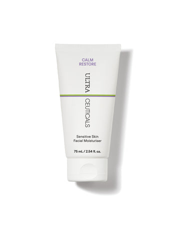 A white tube of Ultra Calming Moisturiser Cream, 75 mL, is shown upright on a plain white background—ideal for calming sensitive skin and supporting its barrier.