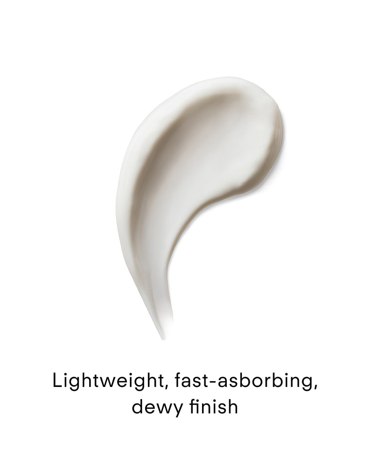 A creamy white swatch of Ultra UV Protective Daily SPF30 Hydrating on a white background, with text below reading: Lightweight, fast-absorbing, dewy finish—perfect for daily wear with broad-spectrum sunscreen benefits.