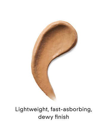 A swatch of Ultra UV Protective Daily SPF30 Sheer Tint on a white background with the text: Lightweight, broad-spectrum, fast-absorbing, skin hydrating, dewy finish.