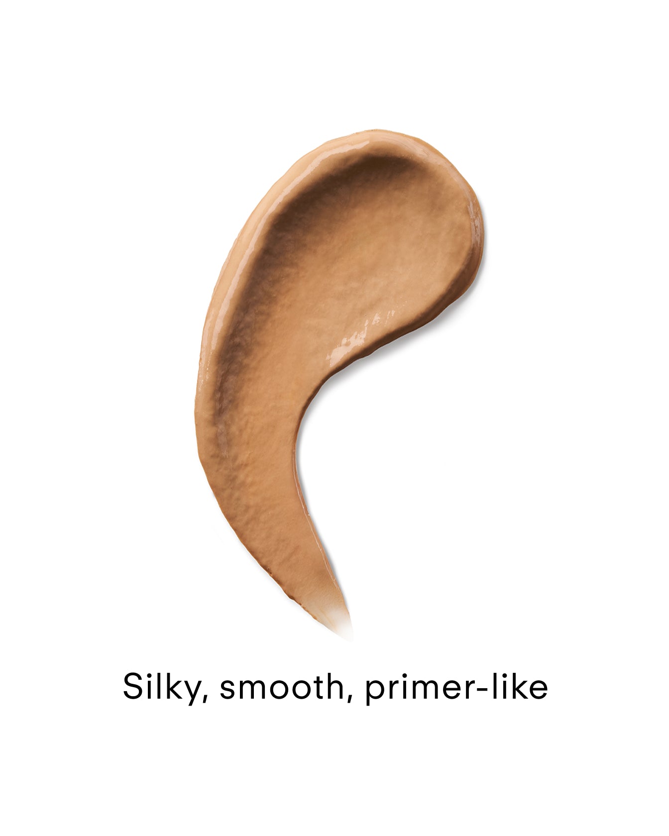 A smooth, curved swipe of tan Ultra Protective Antioxidant Complex on a white background, with the words "Silky, smooth, primer-like"—formulated to boost skin resilience against environmental stressors.