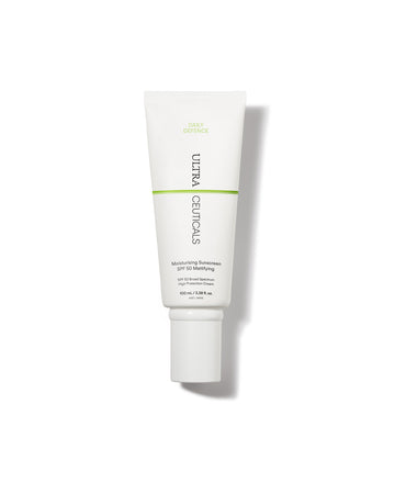 A white tube of Ultra UV Protective Daily SPF50 Mattifying, ideal for oily skin, stands upright on a white background. The packaging features green and black text and provides broad-spectrum sunscreen protection.