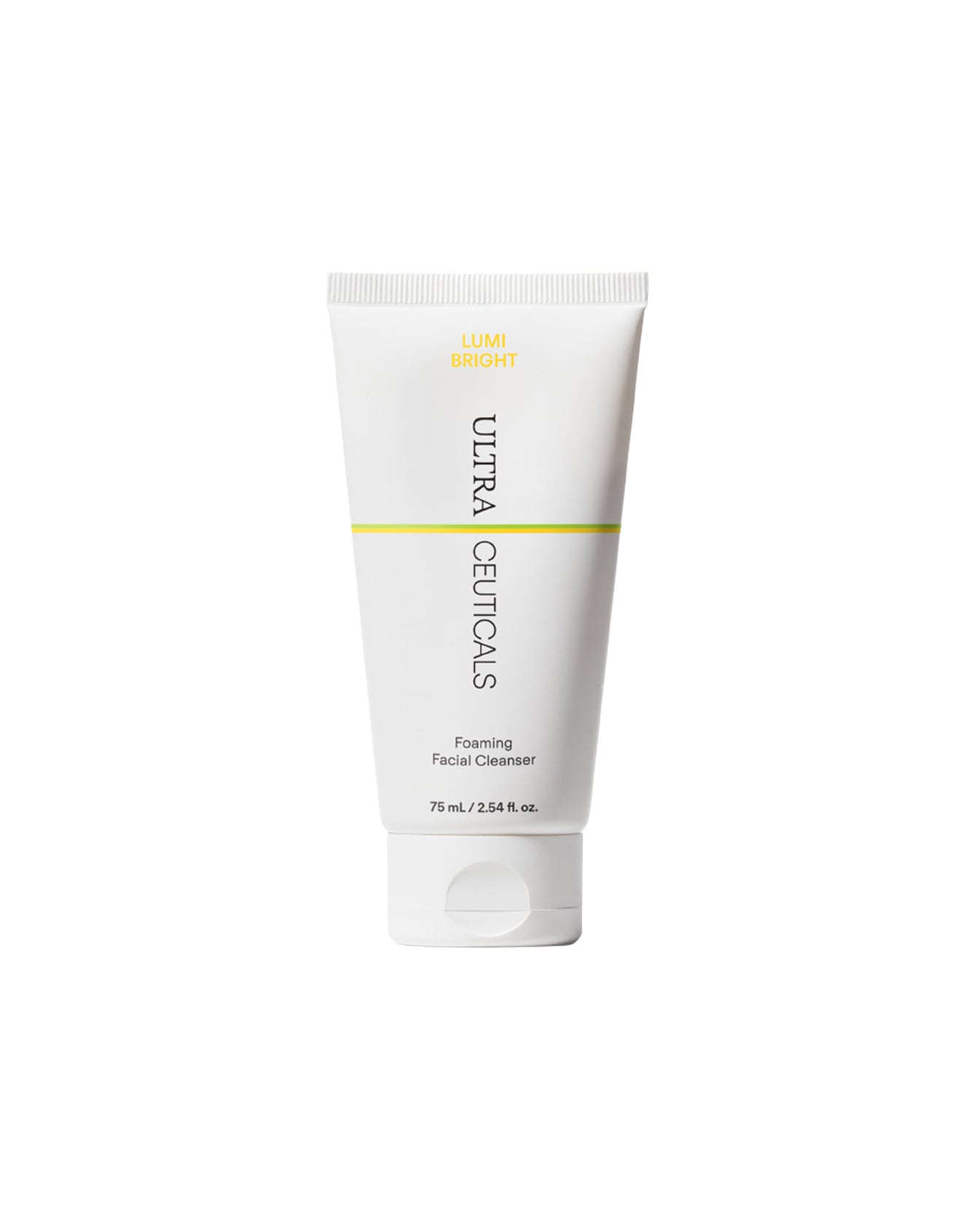 A 75ml white tube of Lumi Bright Foaming Facial Cleanser stands upright against a plain white background.