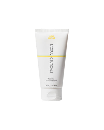 A 75ml white tube of Lumi Bright Foaming Facial Cleanser stands upright against a plain white background.