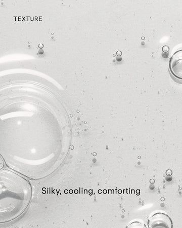 Clear gel with large and small bubbles on a light background. "TEXTURE" appears top left; at the bottom: Silky, cooling, comforting—perfect qualities for Ultra B² Hydrating Serum 10mL featuring hyaluronic acid.